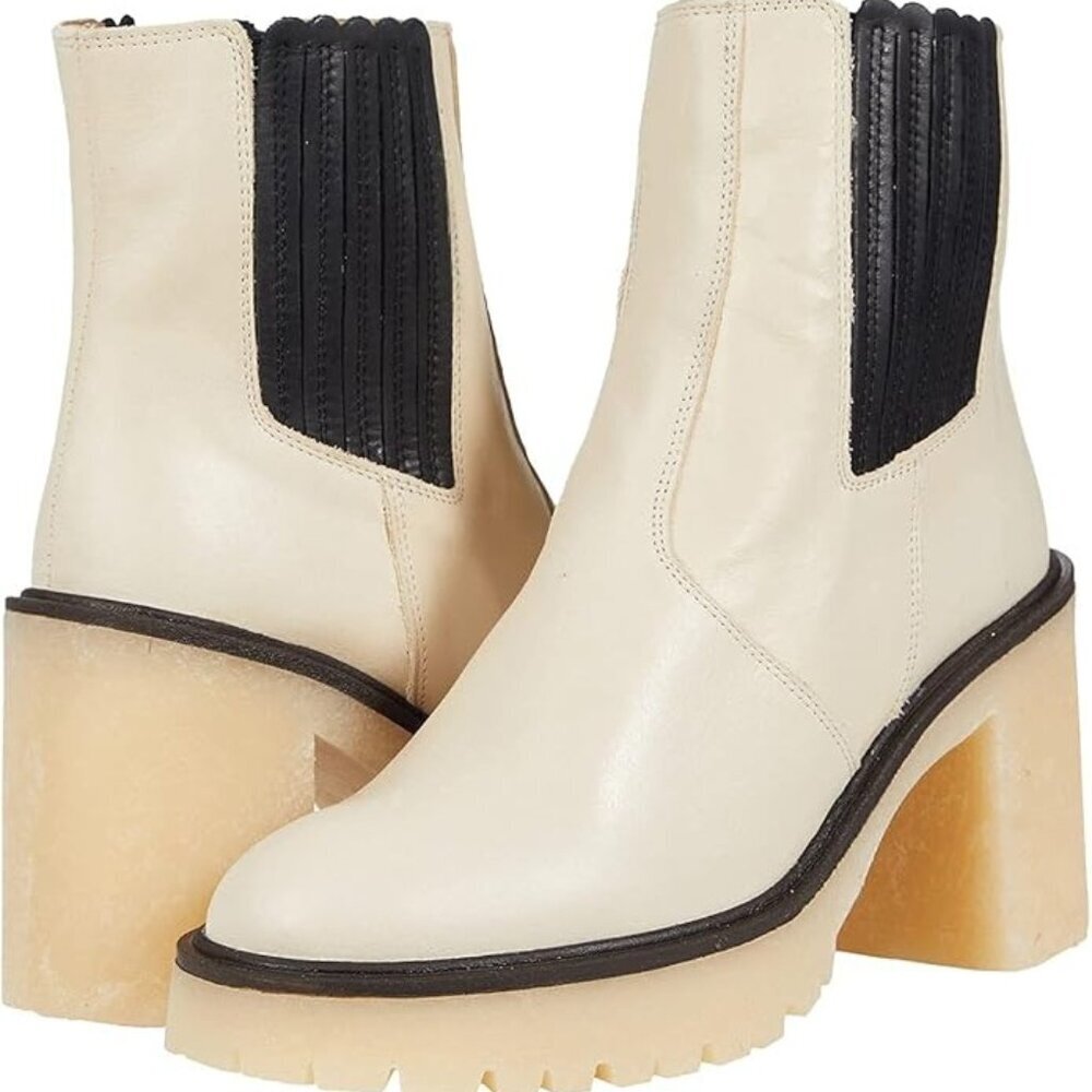 Free People Women White James Chelsea Boot Chunky Heel NEW Size 8 / 38 MSRP $188